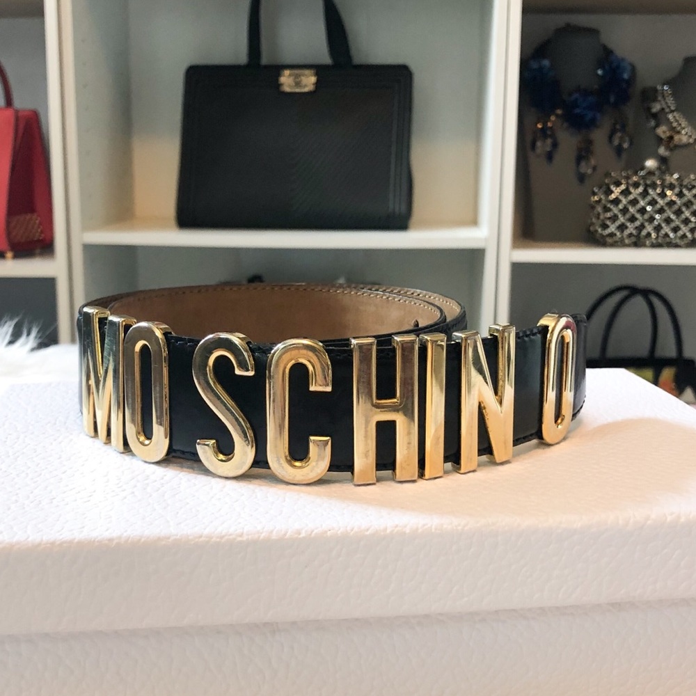 MOSCHINO Black Gold Letters Belt sz 80
